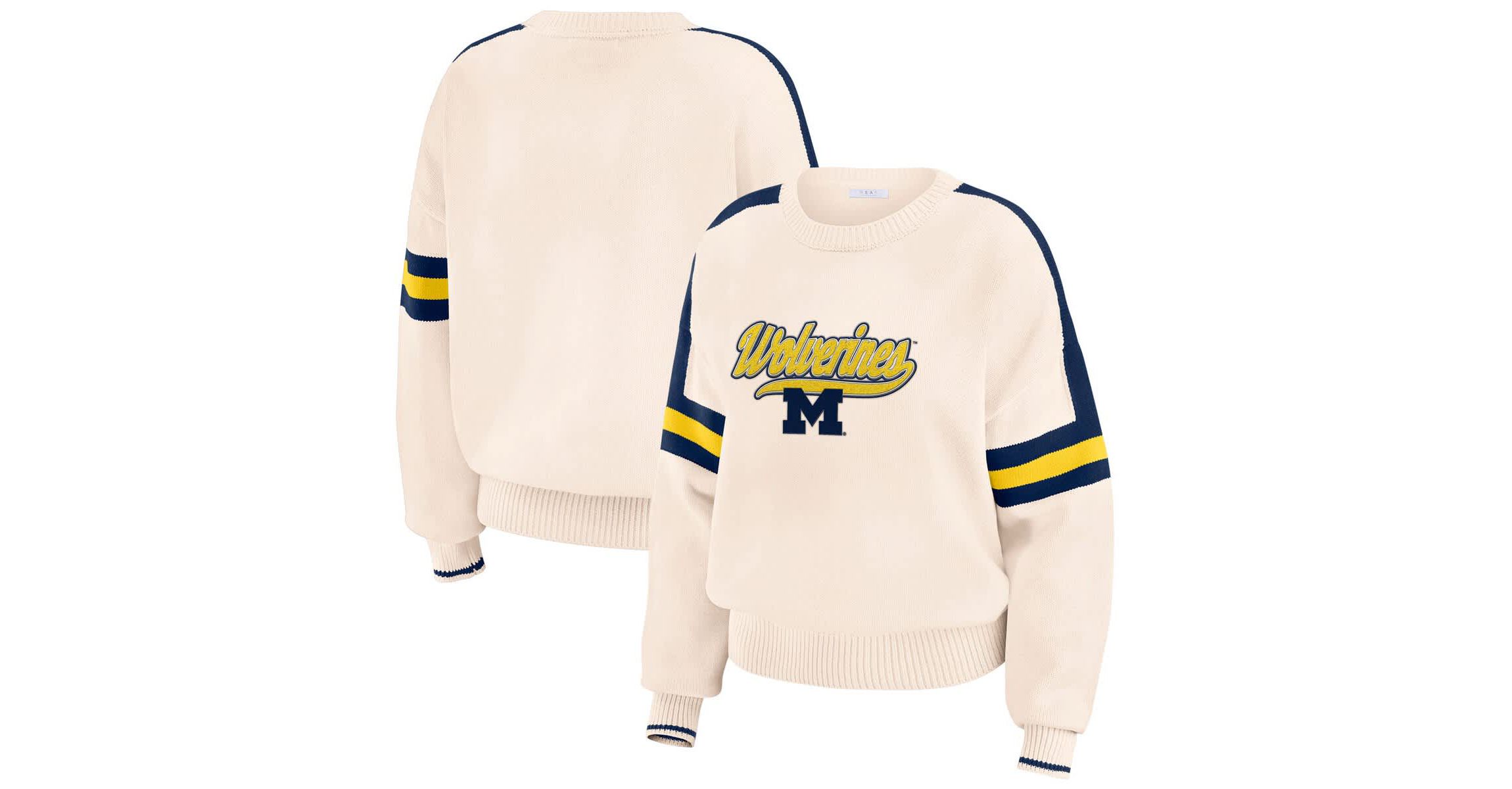 NCAA Michigan Wolverines Chenille Woven Patch Stripe Pullover Sweater