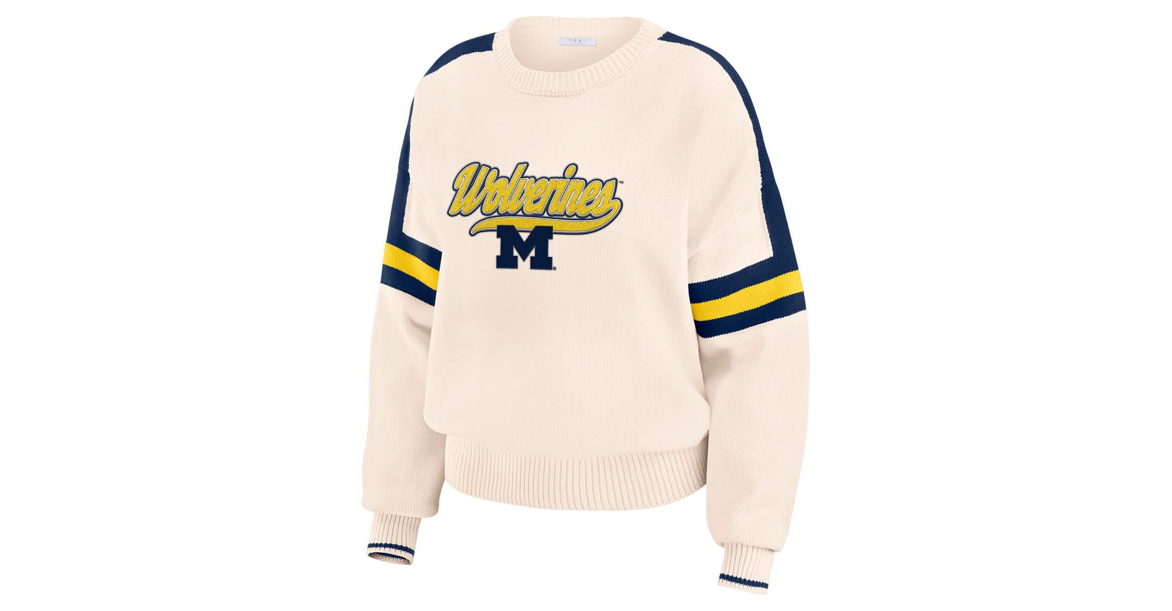 NCAA Michigan Wolverines Chenille Woven Patch Stripe Pullover Sweater