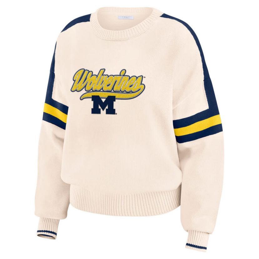 NCAA Michigan Wolverines Chenille Woven Patch Stripe Pullover Sweater