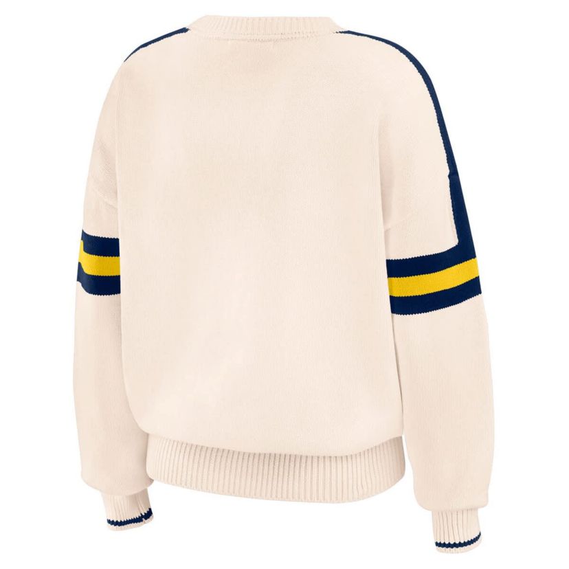NCAA Michigan Wolverines Chenille Woven Patch Stripe Pullover Sweater