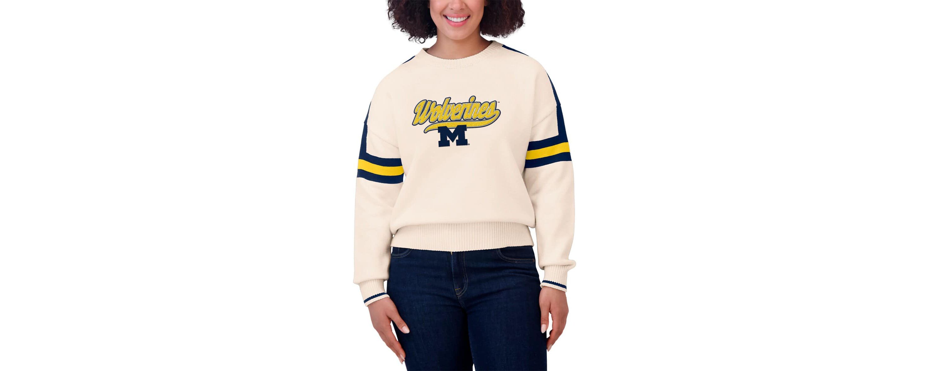 NCAA Michigan Wolverines Chenille Woven Patch Stripe Pullover Sweater