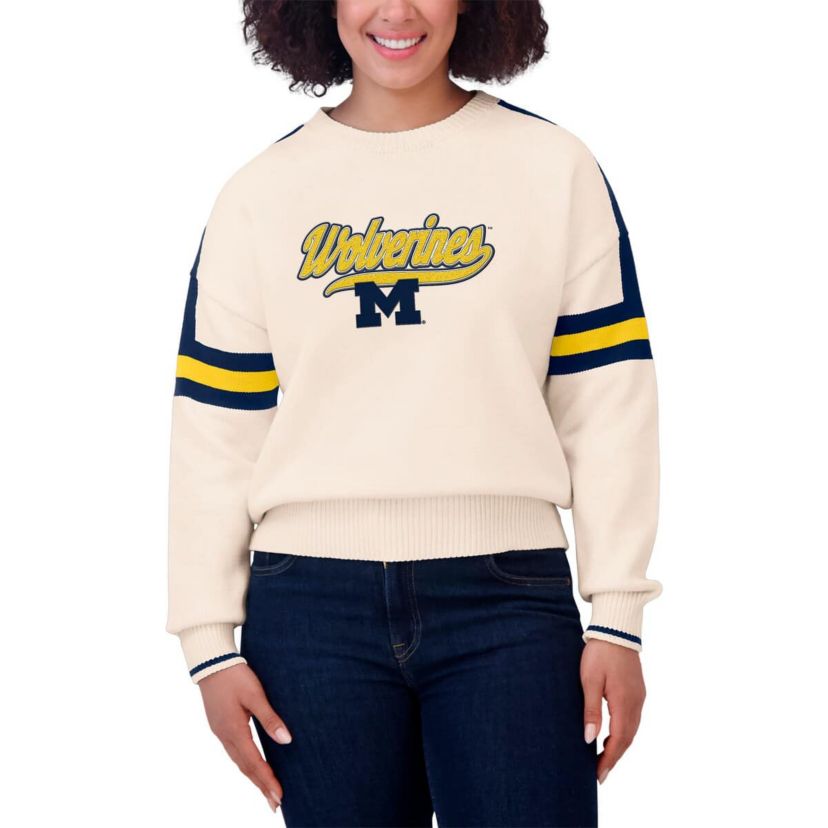 NCAA Michigan Wolverines Chenille Woven Patch Stripe Pullover Sweater