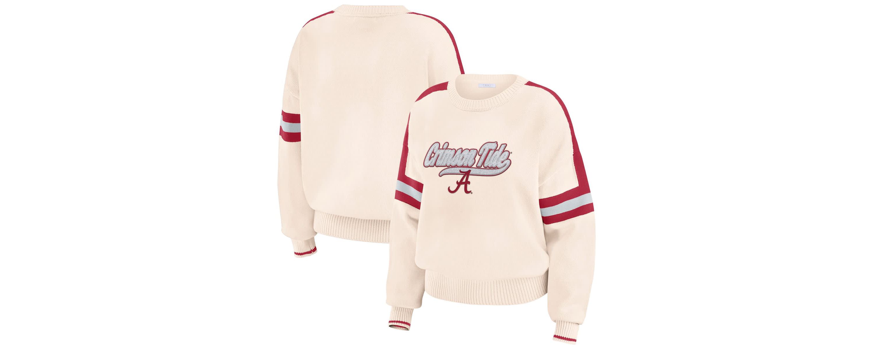 Alabama Crimson Tide NCAA Alabama Tide Chenille Woven Patch Stripe Pullover Sweater