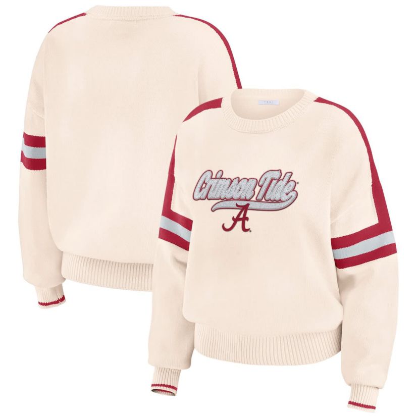 Alabama Crimson Tide NCAA Alabama Tide Chenille Woven Patch Stripe Pullover Sweater