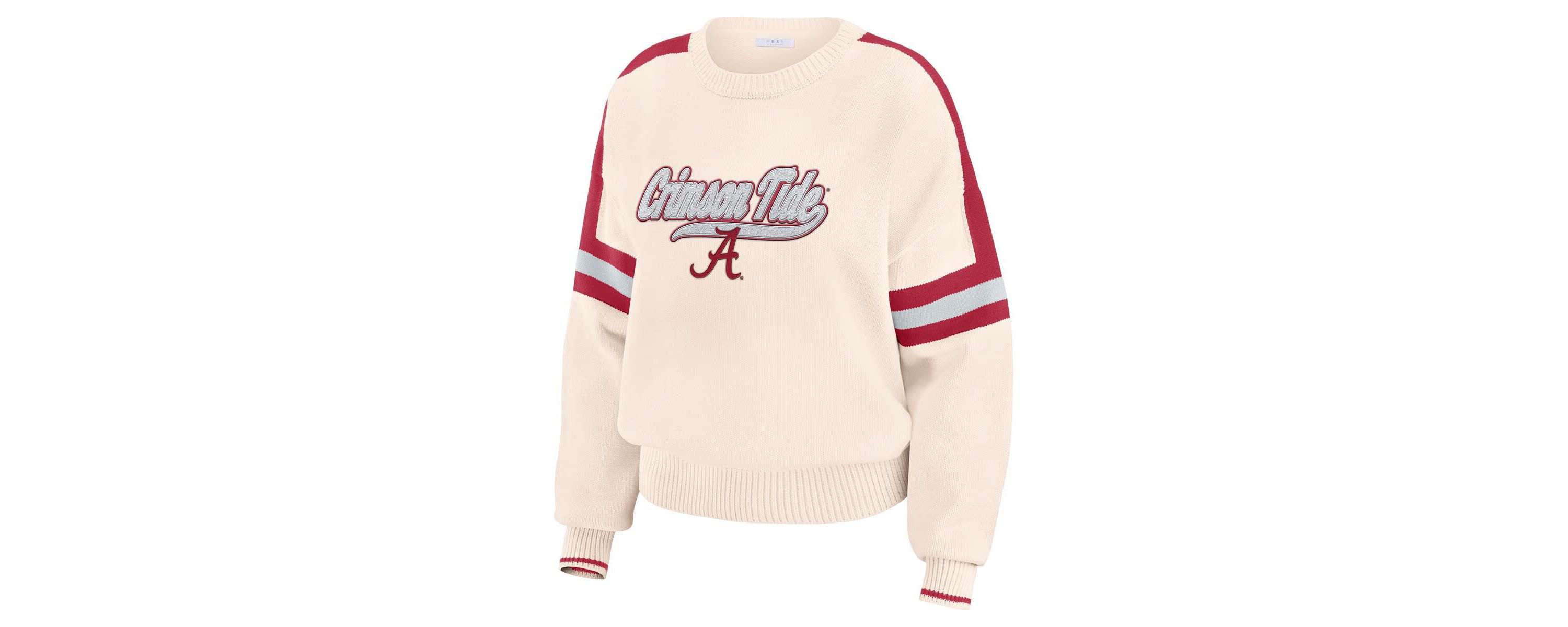 Alabama Crimson Tide NCAA Alabama Tide Chenille Woven Patch Stripe Pullover Sweater