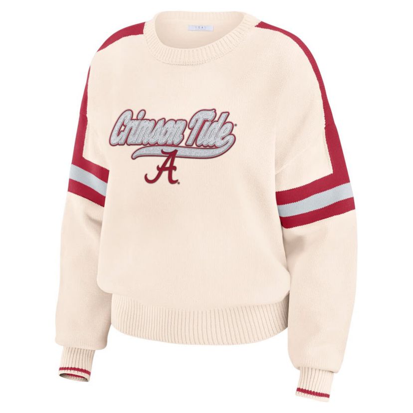 Alabama Crimson Tide NCAA Alabama Tide Chenille Woven Patch Stripe Pullover Sweater