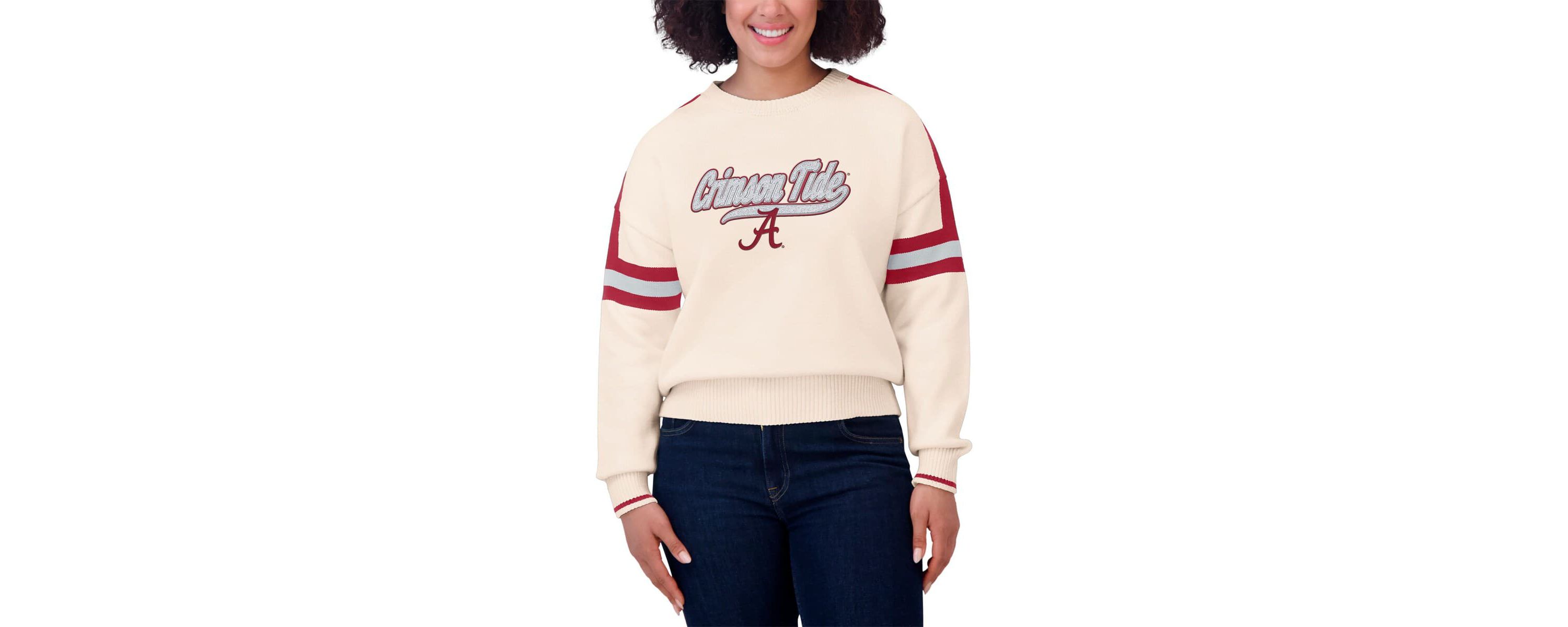 Alabama Crimson Tide NCAA Alabama Tide Chenille Woven Patch Stripe Pullover Sweater