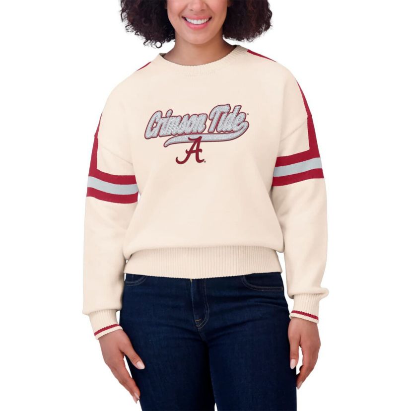 Alabama Crimson Tide NCAA Alabama Tide Chenille Woven Patch Stripe Pullover Sweater