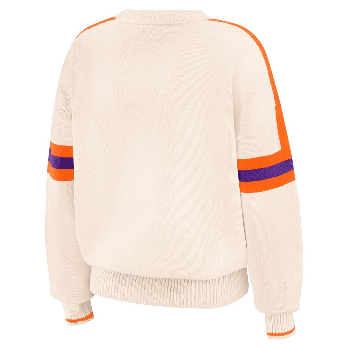 NCAA Clemson Tigers Chenille Woven Patch Stripe Pullover Sweater