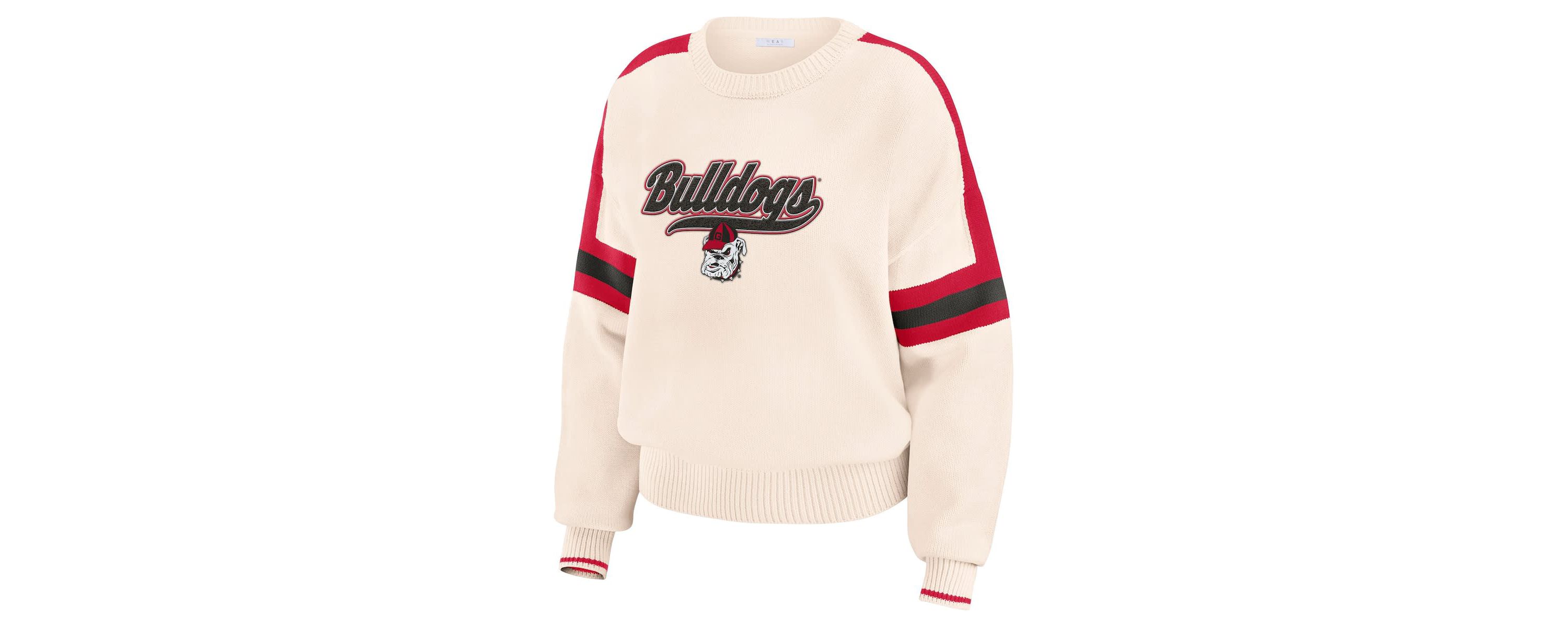 NCAA Georgia Bulldogs Chenille Woven Patch Stripe Pullover Sweater