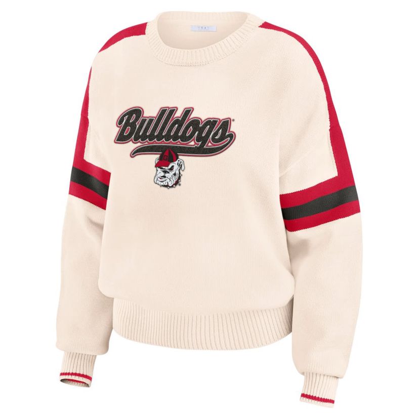 NCAA Georgia Bulldogs Chenille Woven Patch Stripe Pullover Sweater