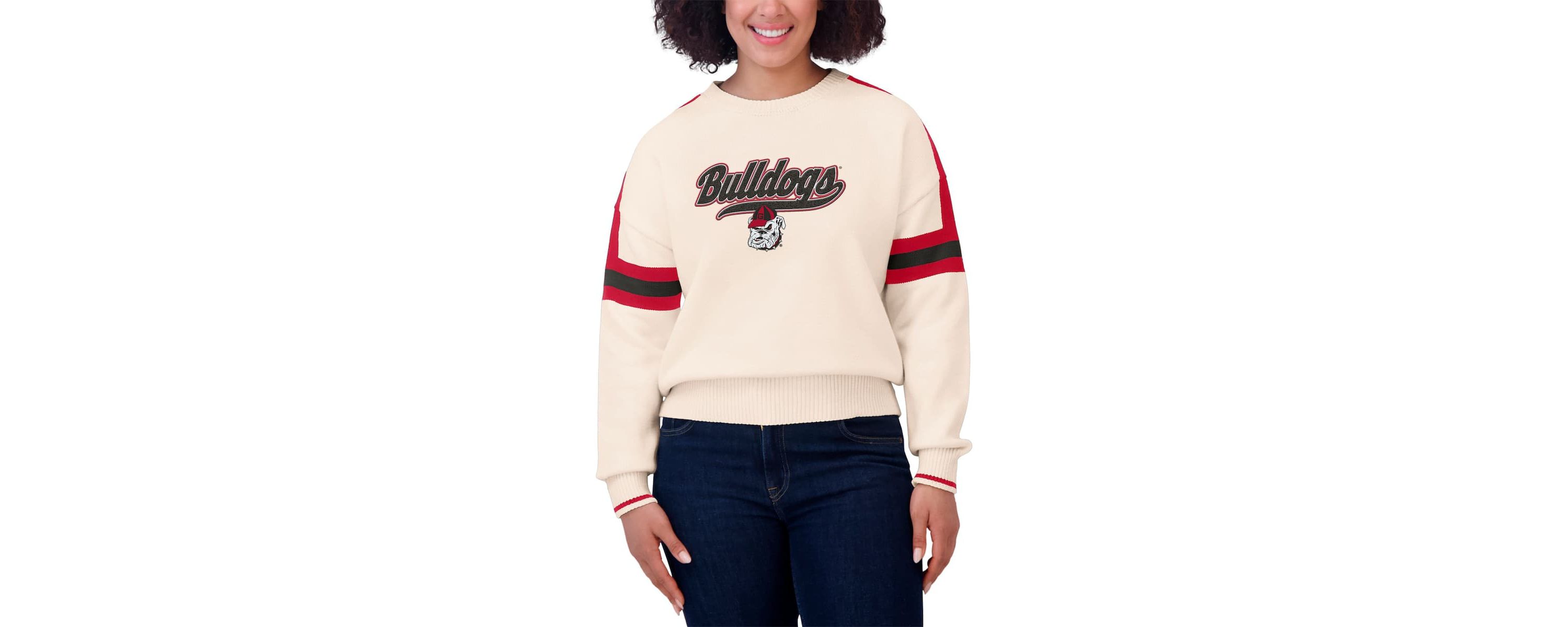 NCAA Georgia Bulldogs Chenille Woven Patch Stripe Pullover Sweater