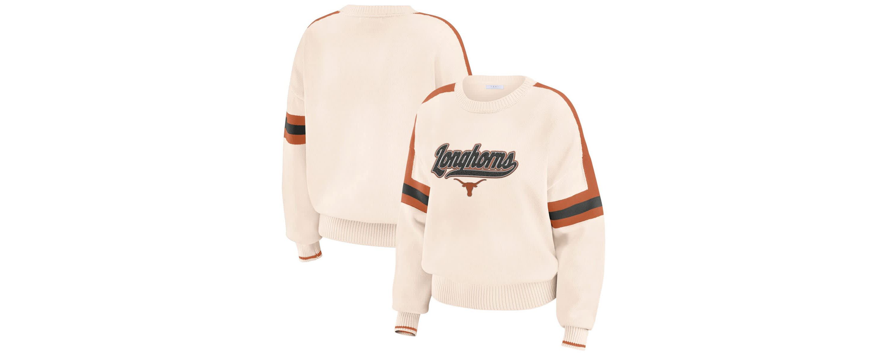 NCAA Texas Longhorns Chenille Woven Patch Stripe Pullover Sweater