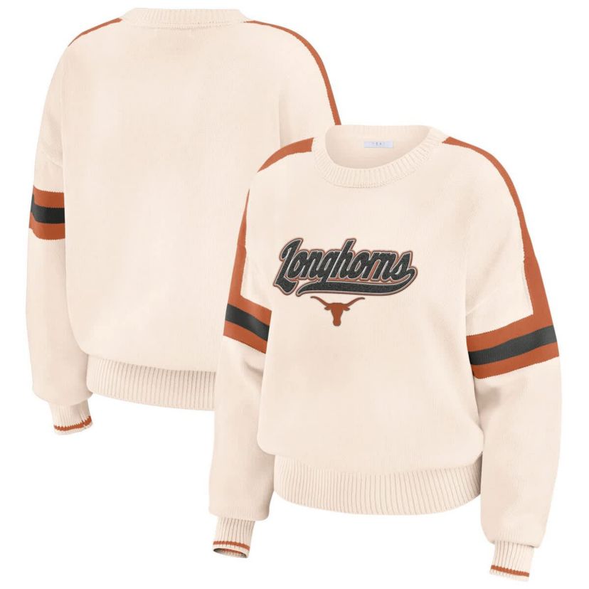 NCAA Texas Longhorns Chenille Woven Patch Stripe Pullover Sweater