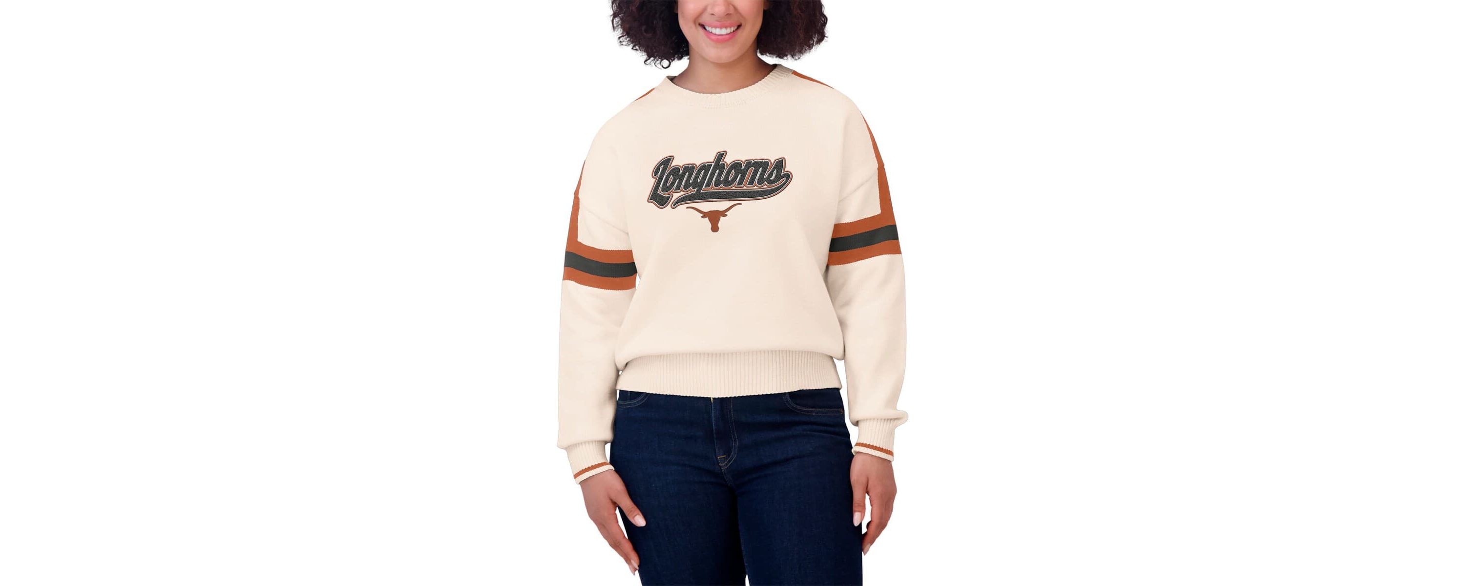 NCAA Texas Longhorns Chenille Woven Patch Stripe Pullover Sweater