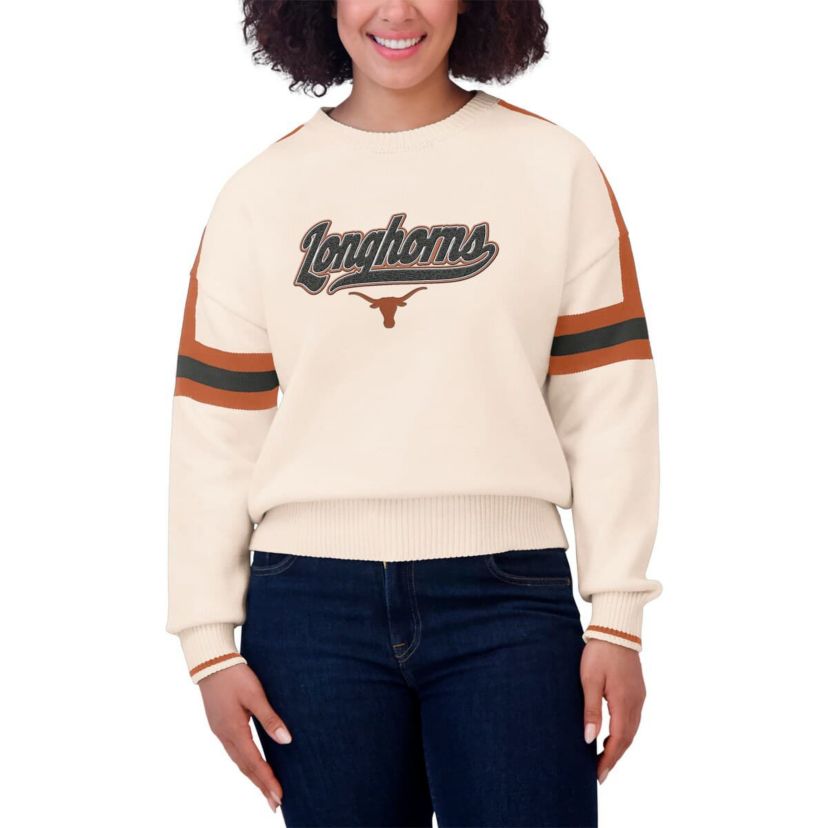 NCAA Texas Longhorns Chenille Woven Patch Stripe Pullover Sweater