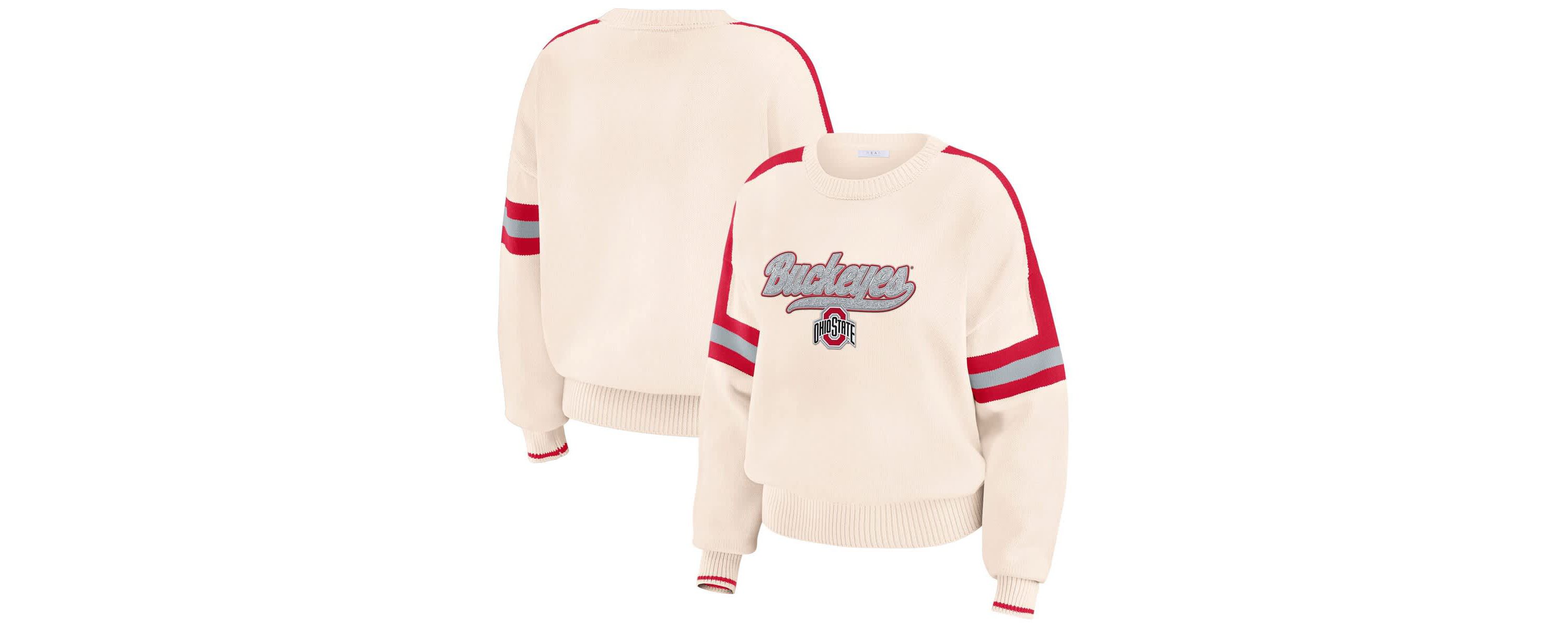 NCAA Ohio State Buckeyes Chenille Woven Patch Stripe Pullover Sweater