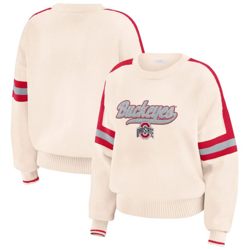 NCAA Ohio State Buckeyes Chenille Woven Patch Stripe Pullover Sweater