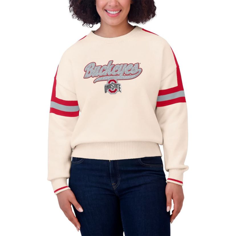 NCAA Ohio State Buckeyes Chenille Woven Patch Stripe Pullover Sweater