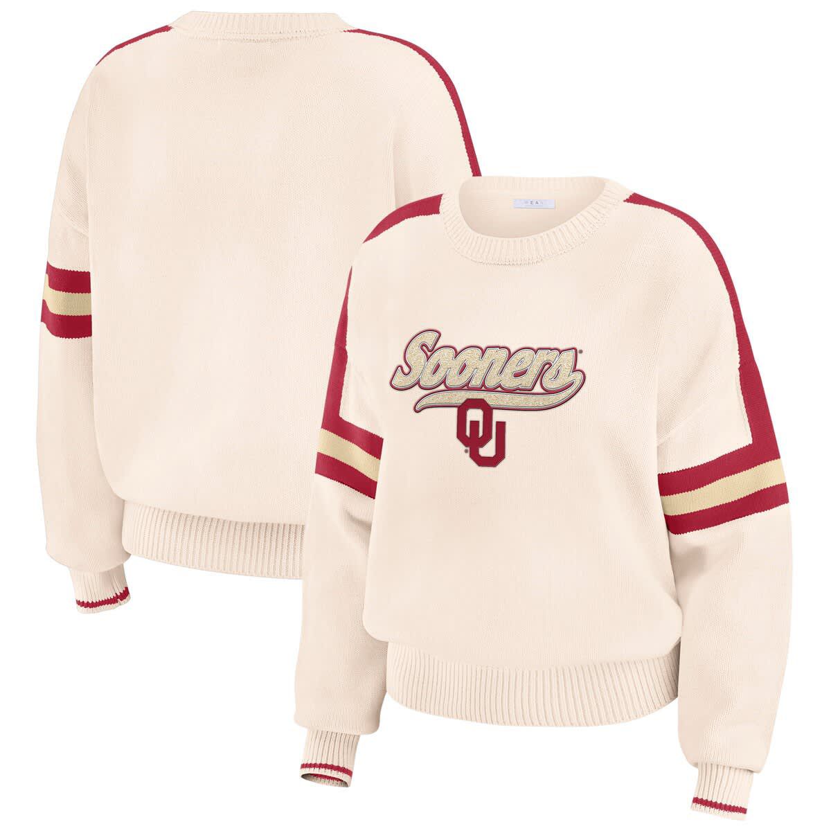 NCAA Oklahoma Sooners Chenille Woven Patch Stripe Pullover Sweater