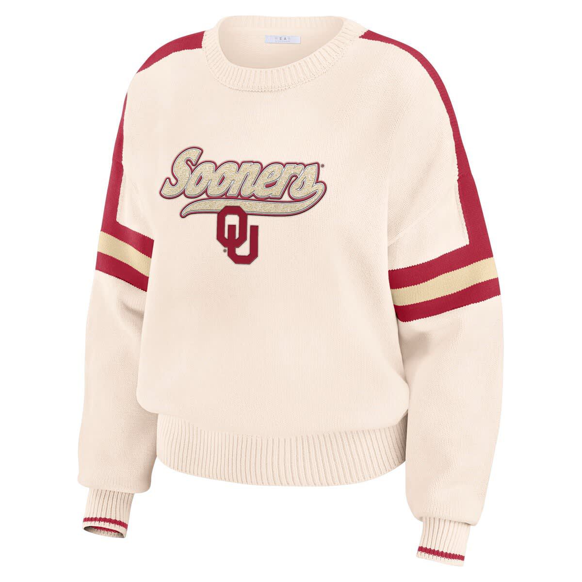 NCAA Oklahoma Sooners Chenille Woven Patch Stripe Pullover Sweater