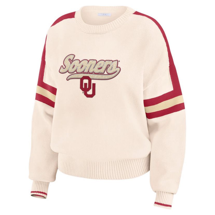 NCAA Oklahoma Sooners Chenille Woven Patch Stripe Pullover Sweater