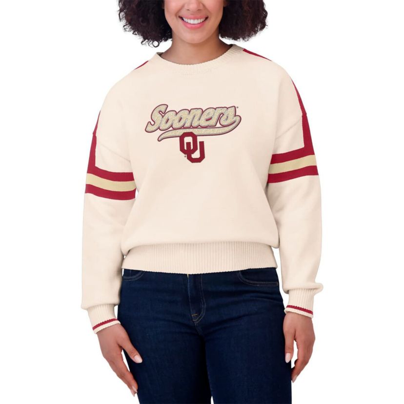 NCAA Oklahoma Sooners Chenille Woven Patch Stripe Pullover Sweater