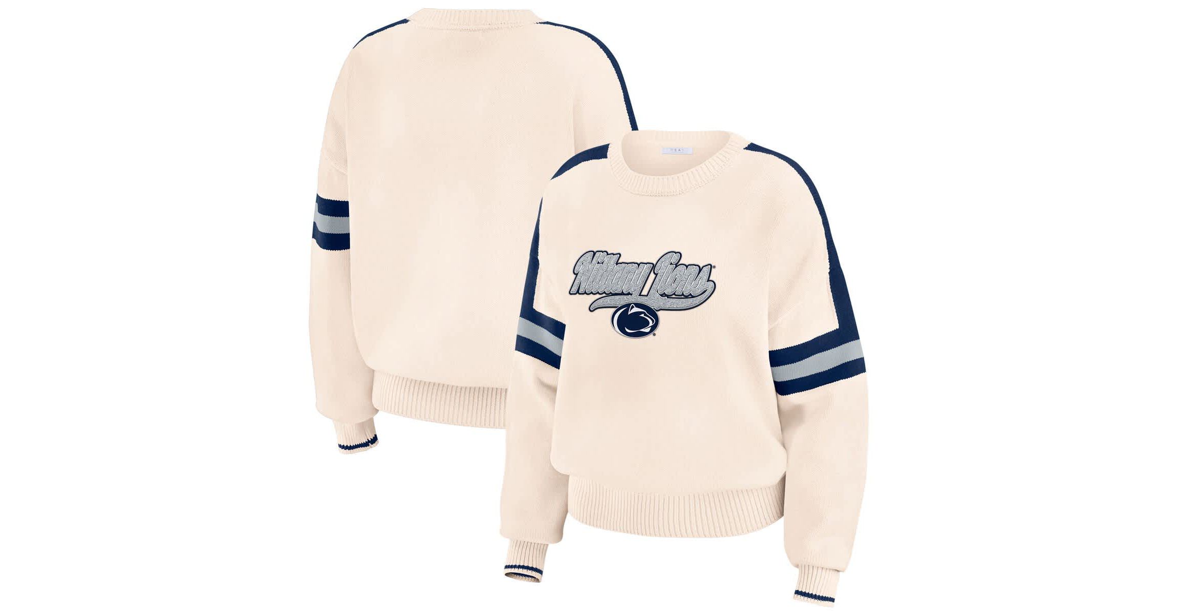 NCAA Penn State Nittany Lions Chenille Woven Patch Stripe Pullover Sweater