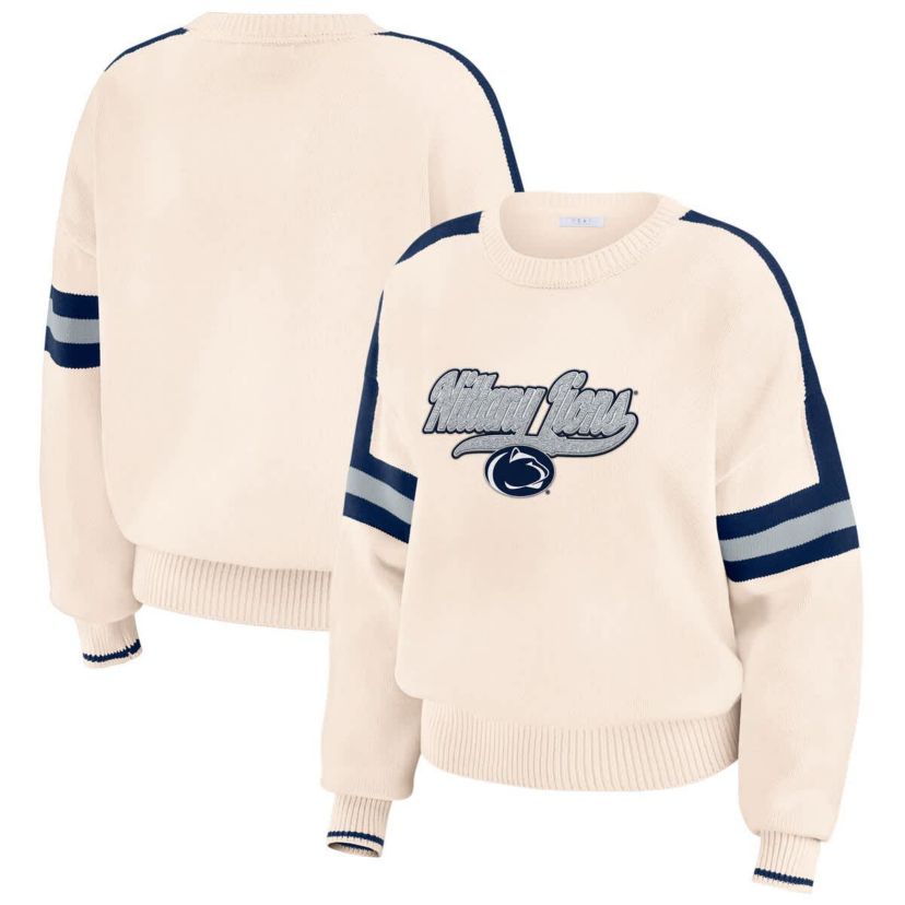 NCAA Penn State Nittany Lions Chenille Woven Patch Stripe Pullover Sweater