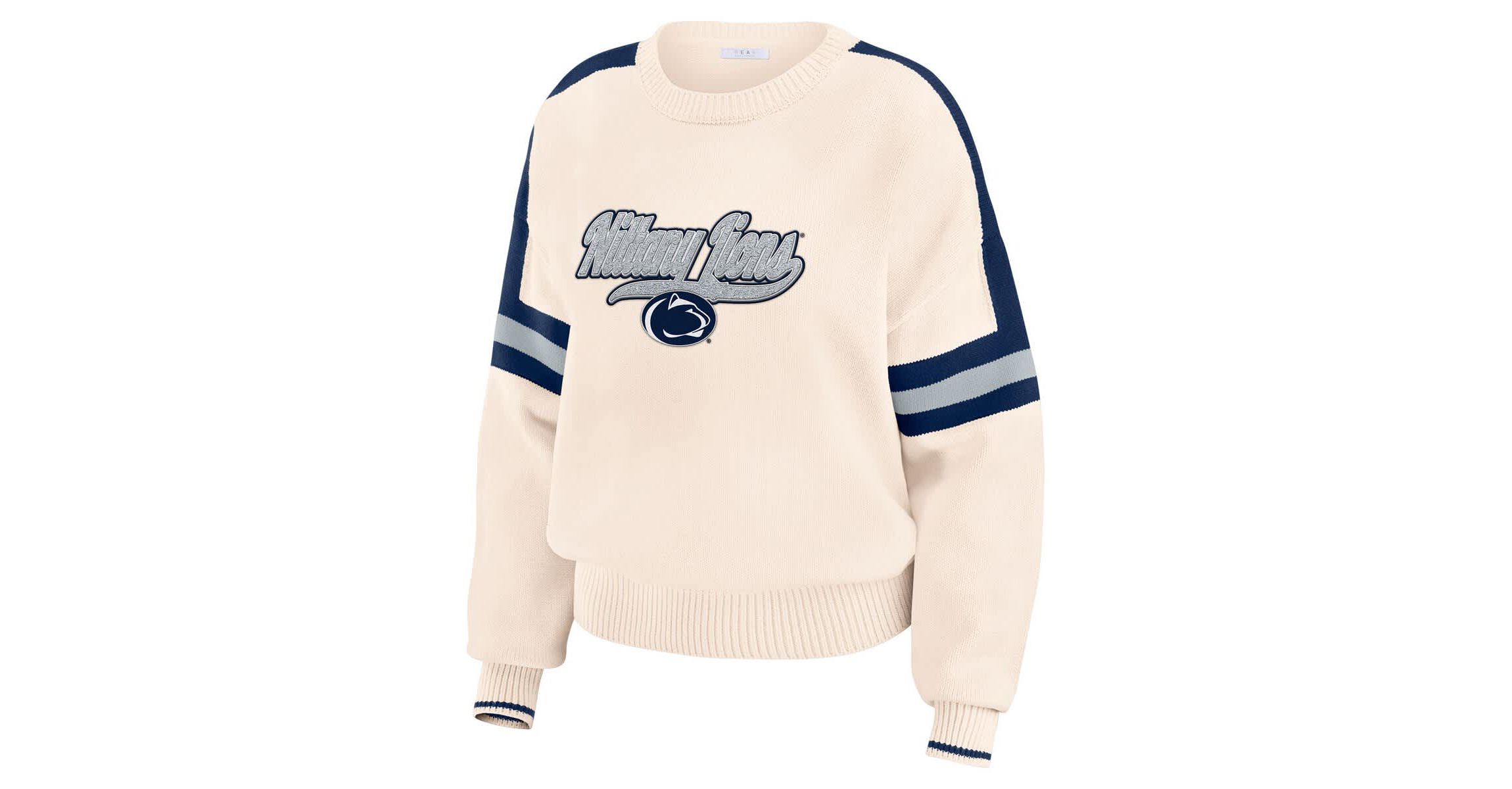 NCAA Penn State Nittany Lions Chenille Woven Patch Stripe Pullover Sweater
