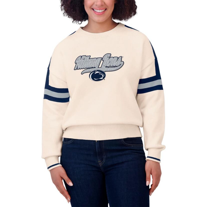 NCAA Penn State Nittany Lions Chenille Woven Patch Stripe Pullover Sweater