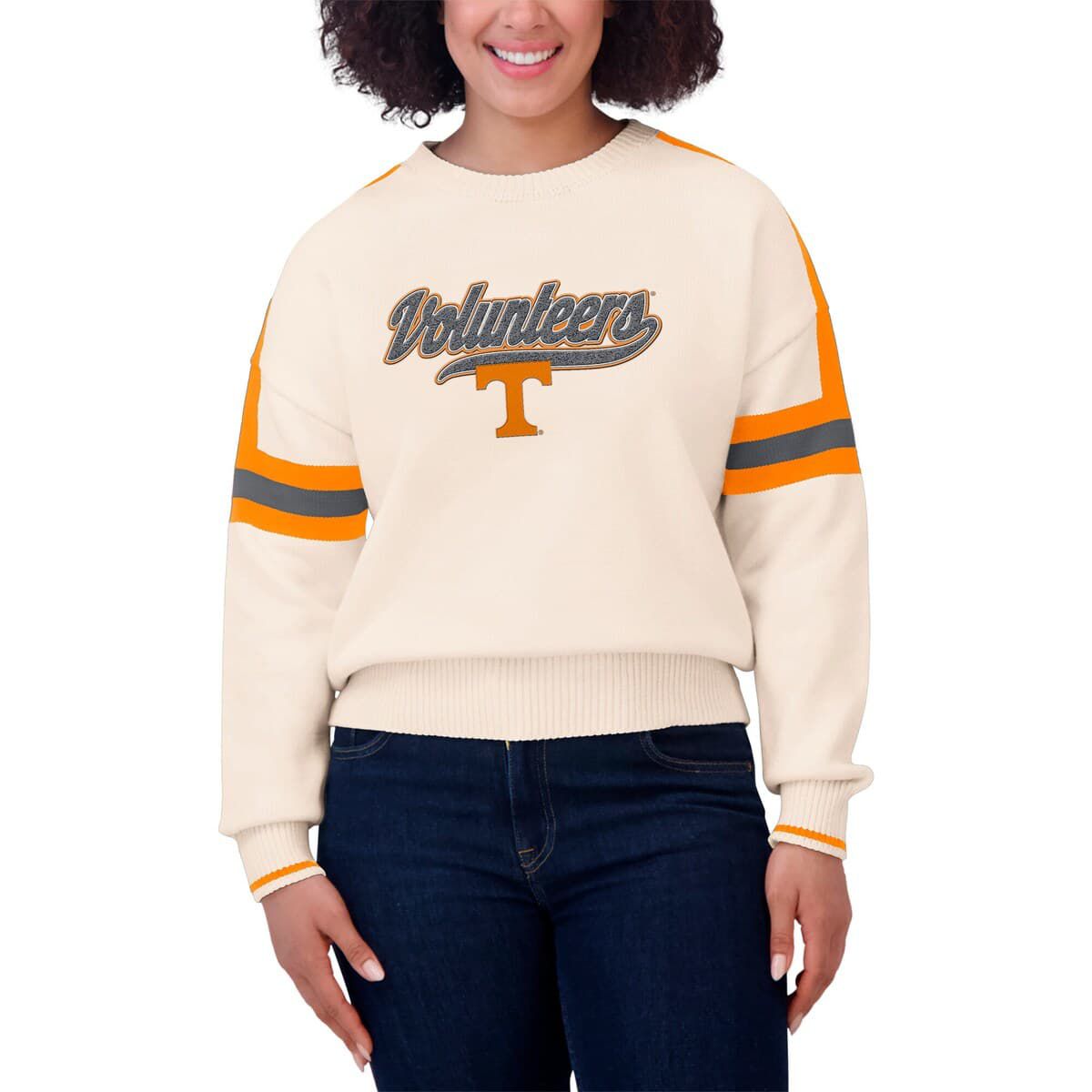 NCAA Tennessee Volunteers Chenille Woven Patch Stripe Pullover Sweater