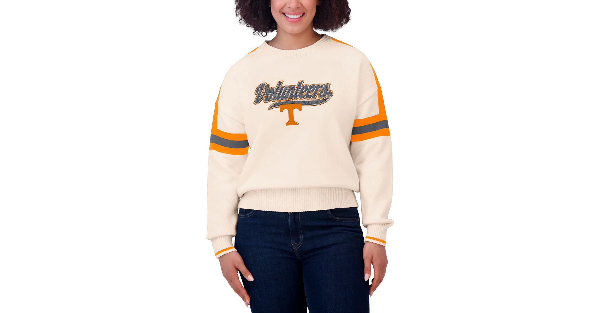 NCAA Tennessee Volunteers Chenille Woven Patch Stripe Pullover Sweater