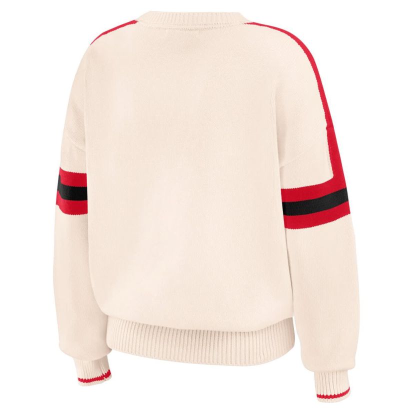 NCAA Nebraska Huskers Chenille Woven Patch Stripe Pullover Sweater
