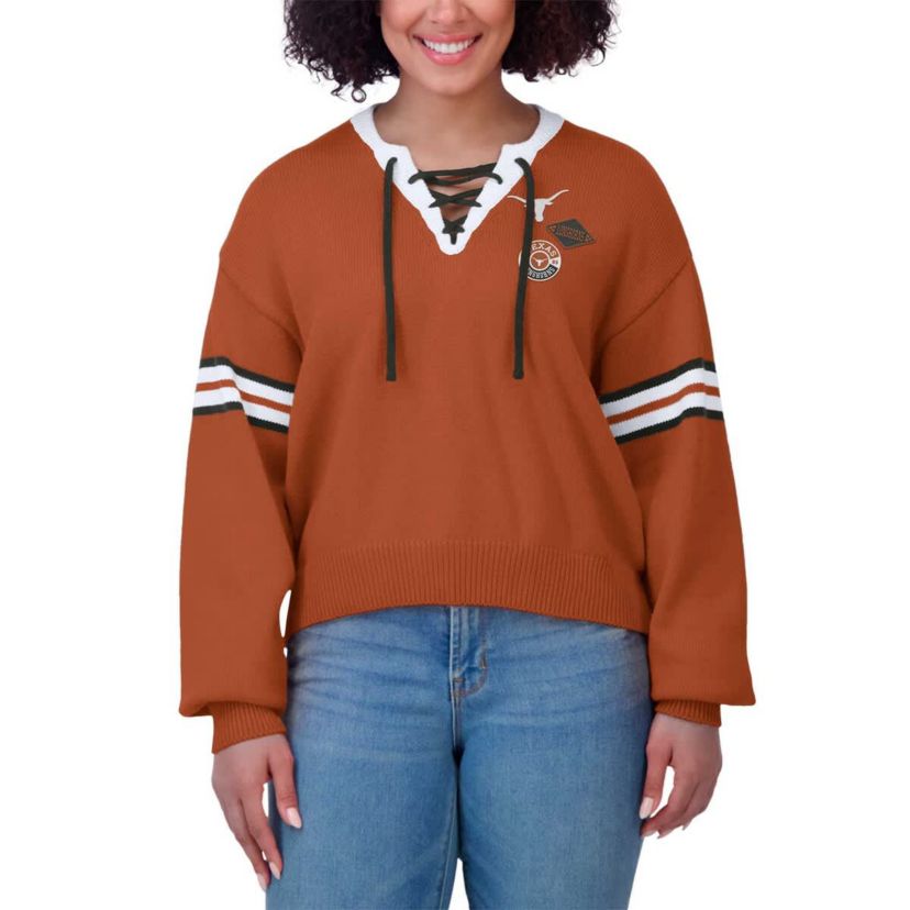 NCAA Texas Texas Longhorns Lace-Up Pullover Sweater