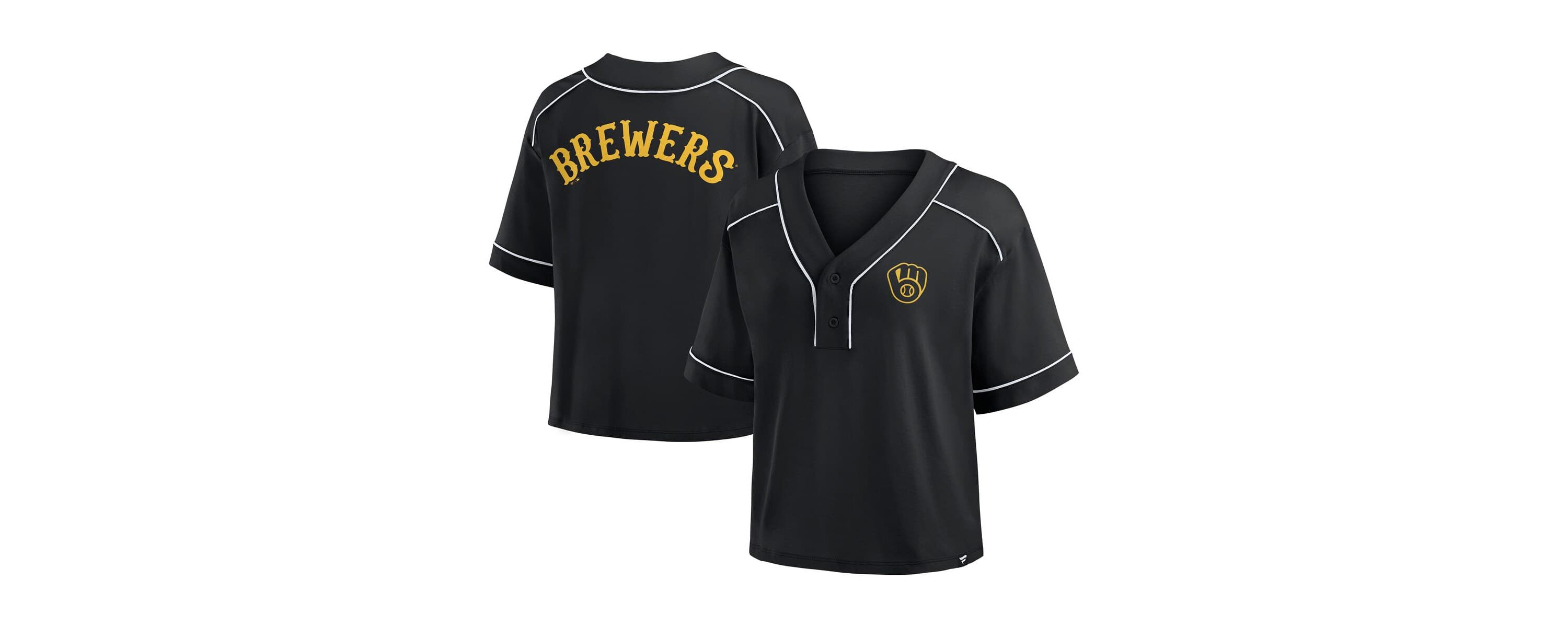 MLB Fanatics Milwaukee Brewers Oversized Champ Game Cropped V-Neck T-Shirt