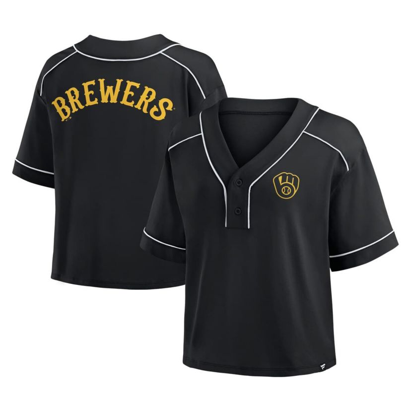MLB Fanatics Milwaukee Brewers Oversized Champ Game Cropped V-Neck T-Shirt