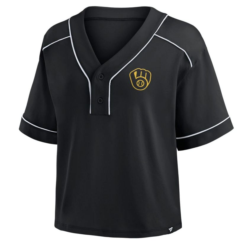 MLB Fanatics Milwaukee Brewers Oversized Champ Game Cropped V-Neck T-Shirt