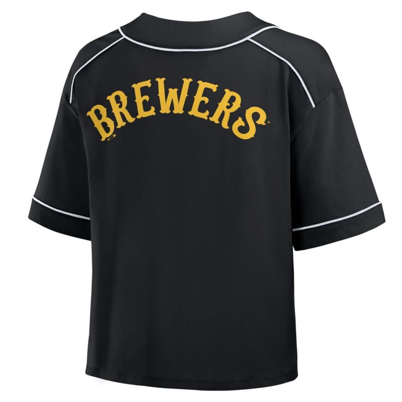 MLB Fanatics Milwaukee Brewers Oversized Champ Game Cropped V-Neck T-Shirt