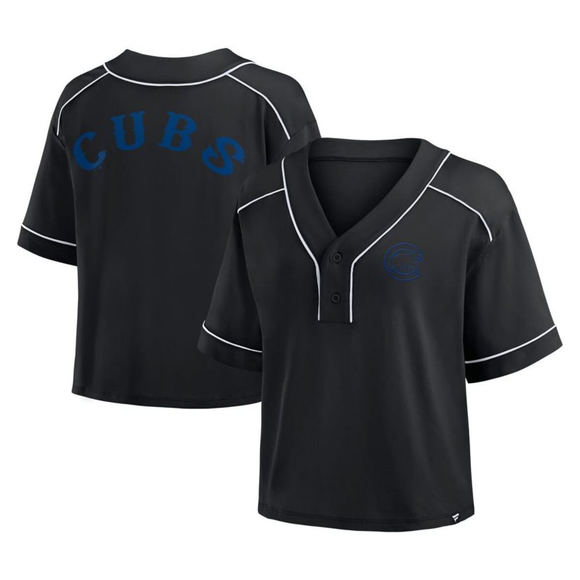 MLB Fanatics Chicago Cubs Oversized Champ Game Cropped V-Neck T-Shirt