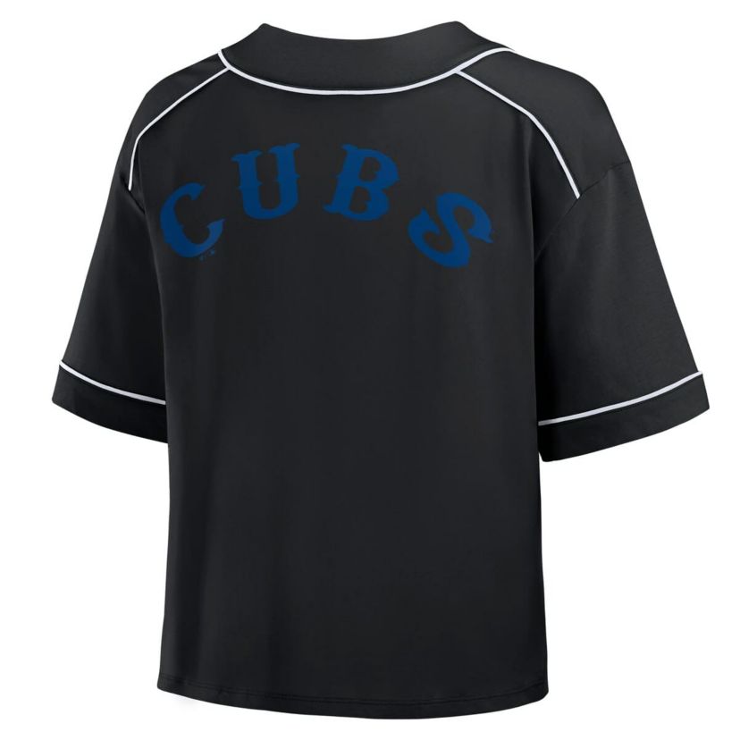 MLB Fanatics Chicago Cubs Oversized Champ Game Cropped V-Neck T-Shirt