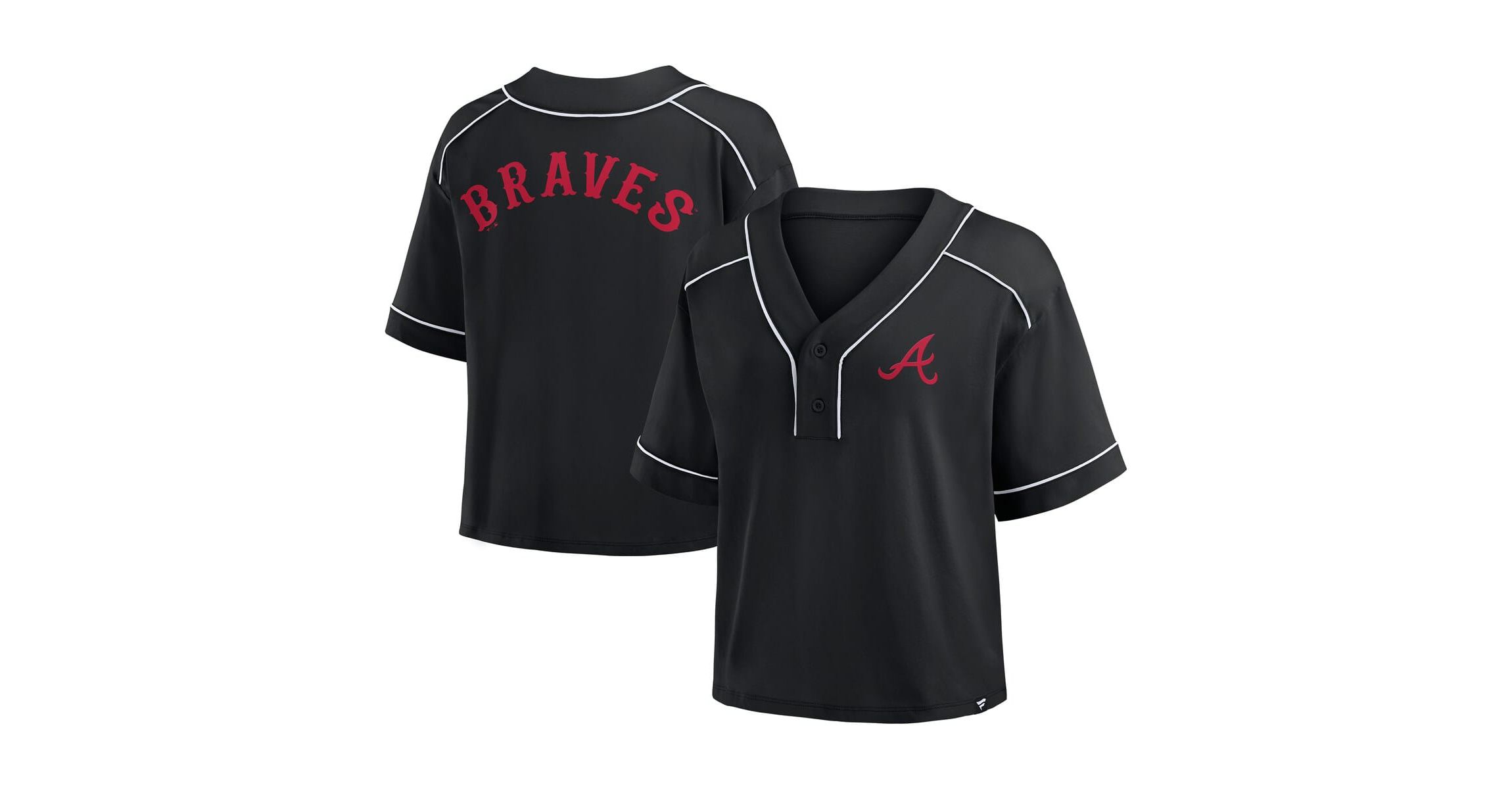 MLB Fanatics Atlanta Braves Oversized Champ Game Cropped V-Neck T-Shirt
