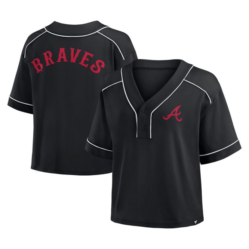 MLB Fanatics Atlanta Braves Oversized Champ Game Cropped V-Neck T-Shirt
