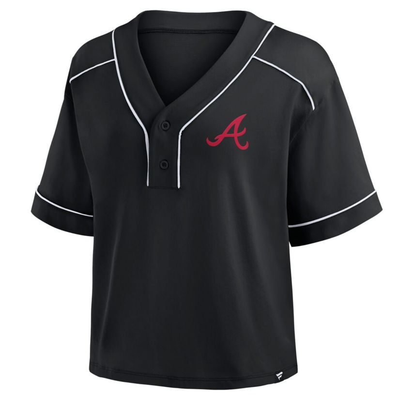 MLB Fanatics Atlanta Braves Oversized Champ Game Cropped V-Neck T-Shirt