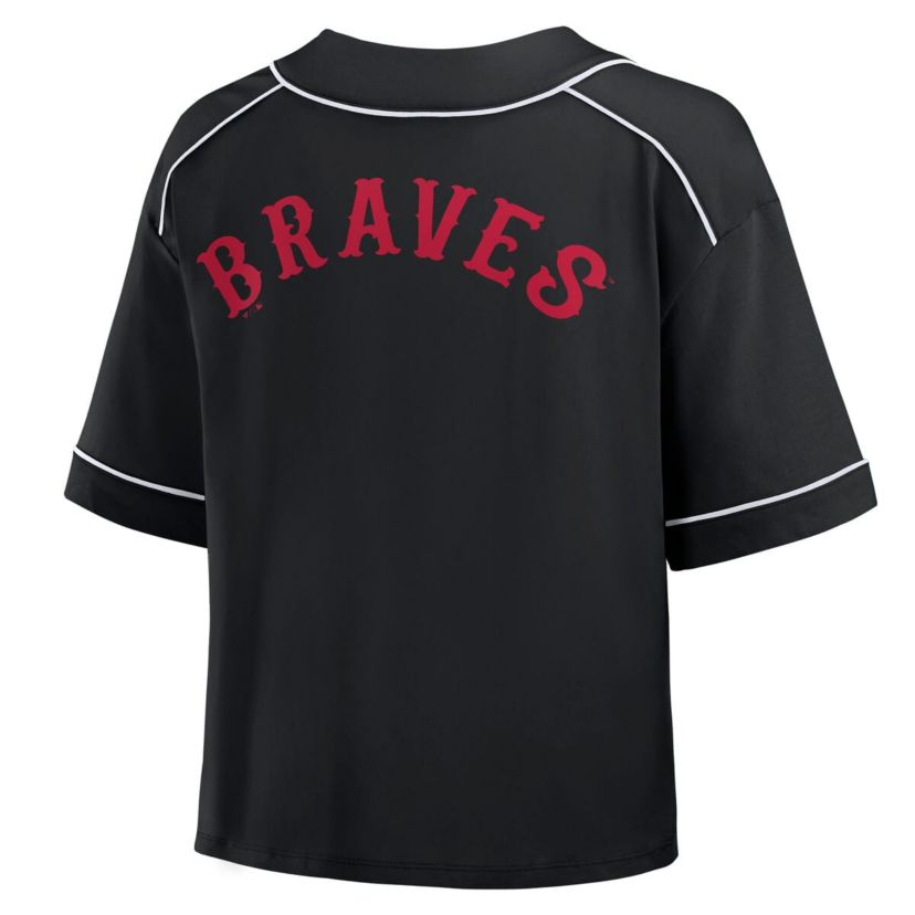 MLB Fanatics Atlanta Braves Oversized Champ Game Cropped V-Neck T-Shirt