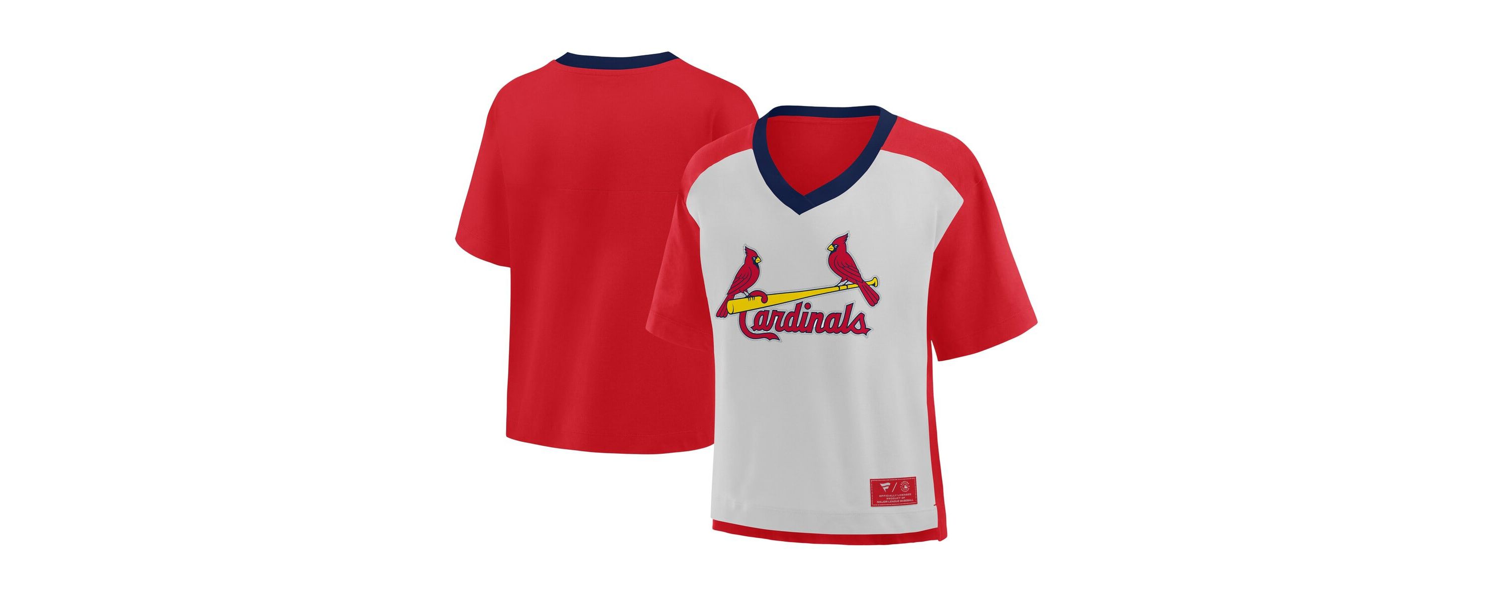 MLB Fanatics Red/Graphite St. Louis Cardinals Oversized Race To Win V-Neck T-Shirt