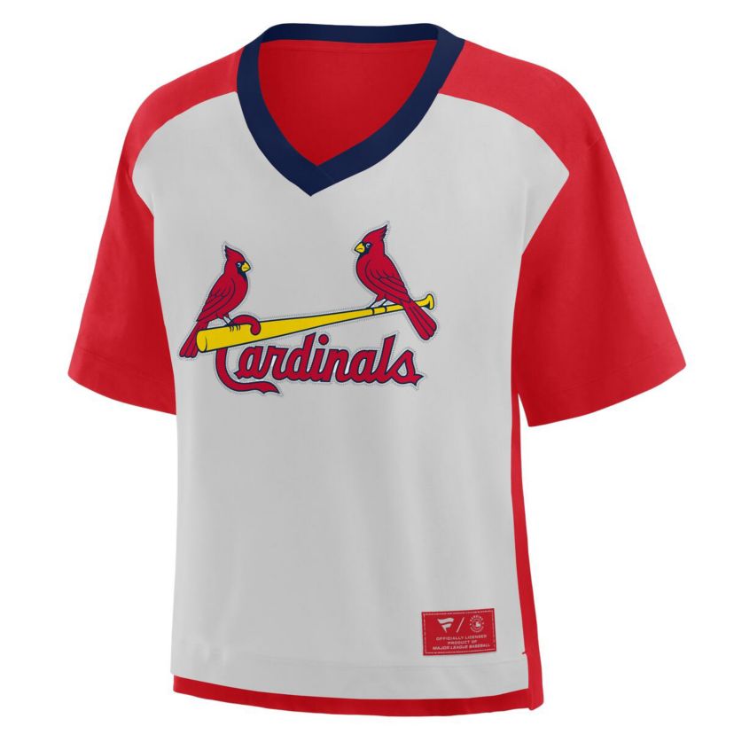 MLB Fanatics Red/Graphite St. Louis Cardinals Oversized Race To Win V-Neck T-Shirt
