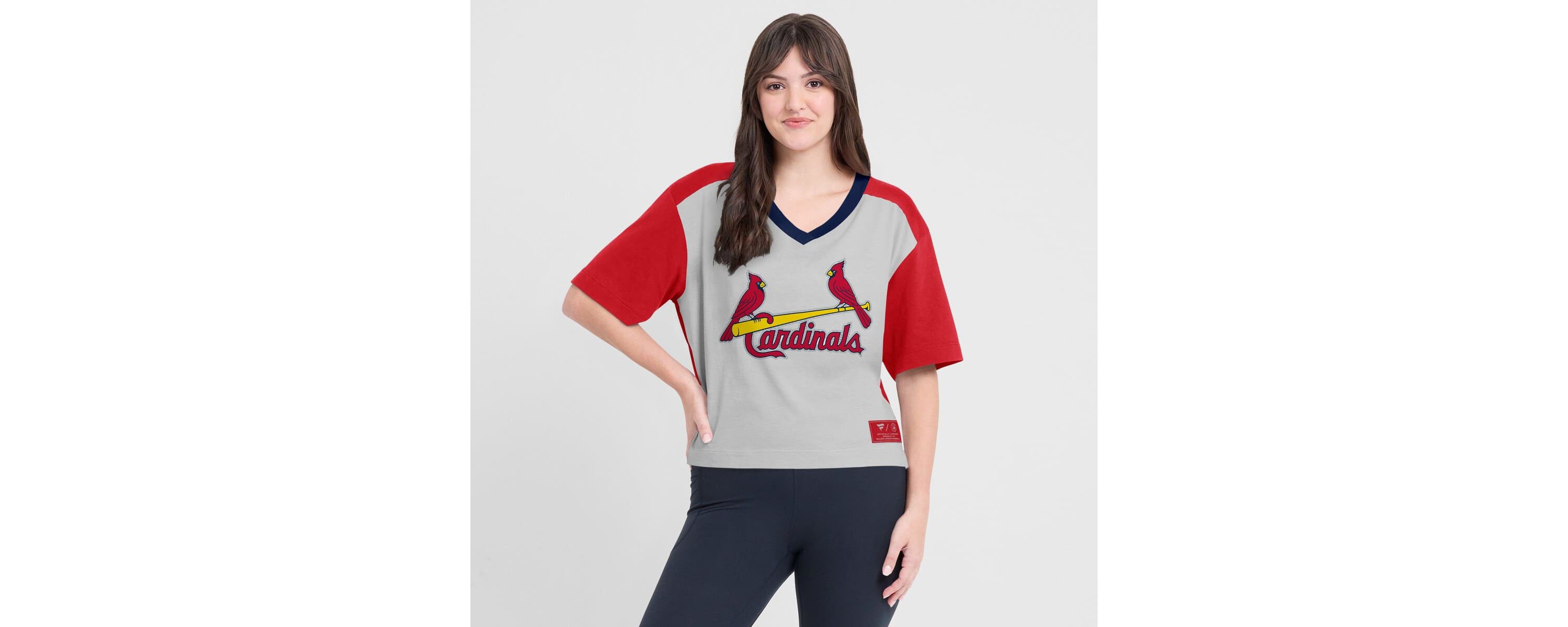 MLB Fanatics Red/Graphite St. Louis Cardinals Oversized Race To Win V-Neck T-Shirt