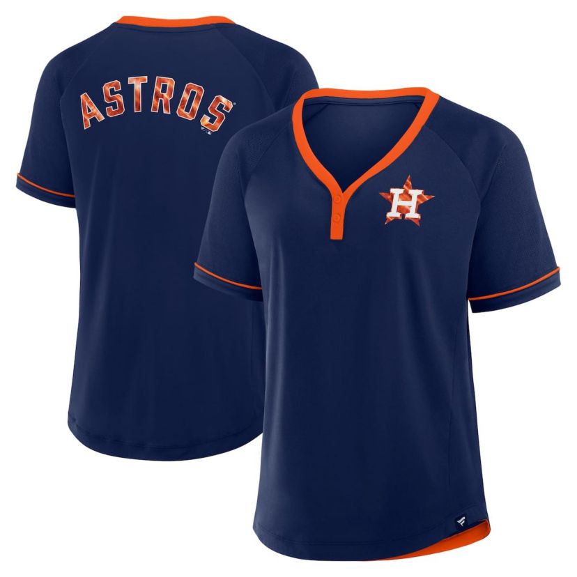 MLB Fanatics Houston Astros League Diva Star Raglan V-Neck T-Shirt