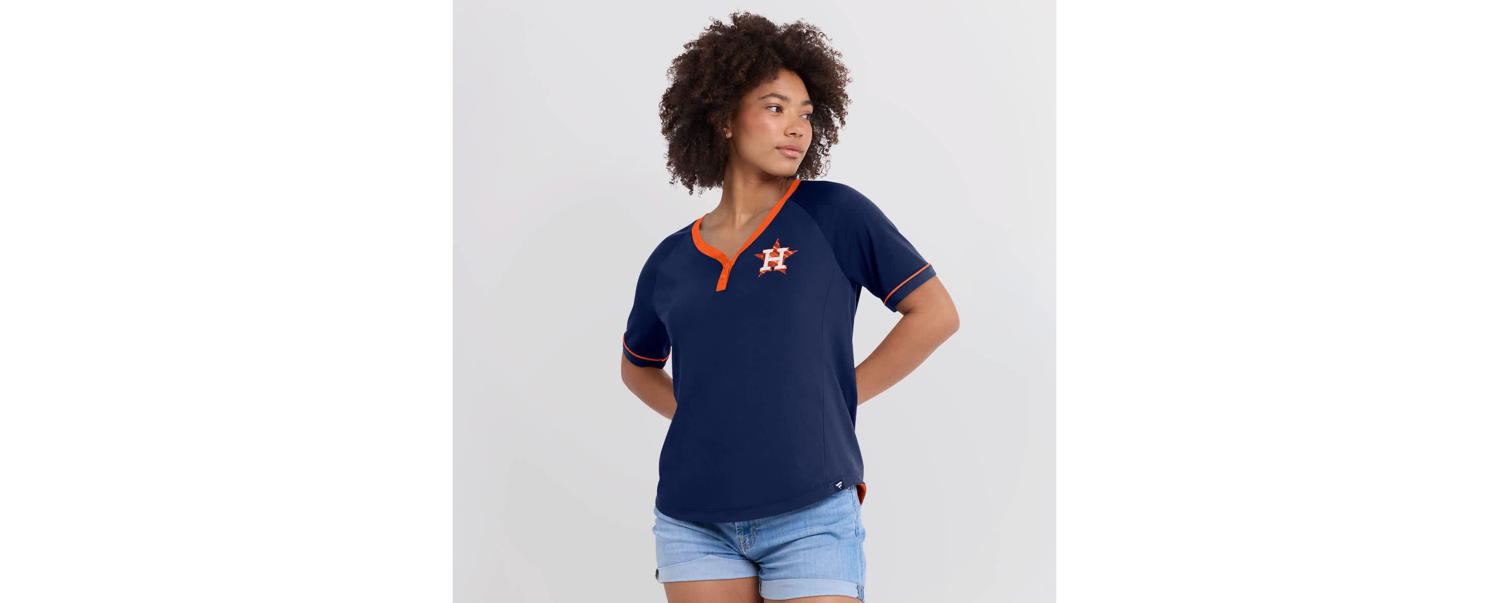 MLB Fanatics Houston Astros League Diva Star Raglan V-Neck T-Shirt
